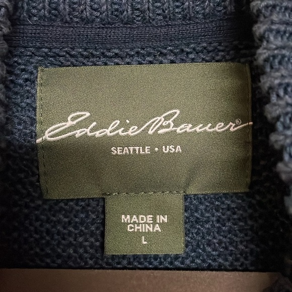 Eddie Bauer size large navy long sleeve quarter zip mock neck sweater - Picture 3 of 8